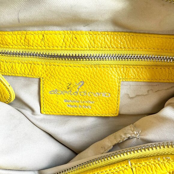 Alberta Di Canio Fringe Shoulder Bag Pebbled Leather Yellow Boho Western Hippie - Picture 9 of 16